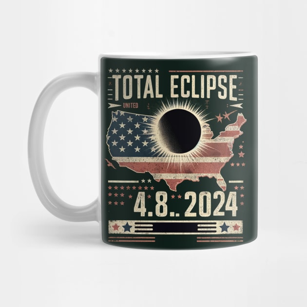 Total Solar Eclipse 2024 Totality Phases US American Flag T-Shirt by Mapd